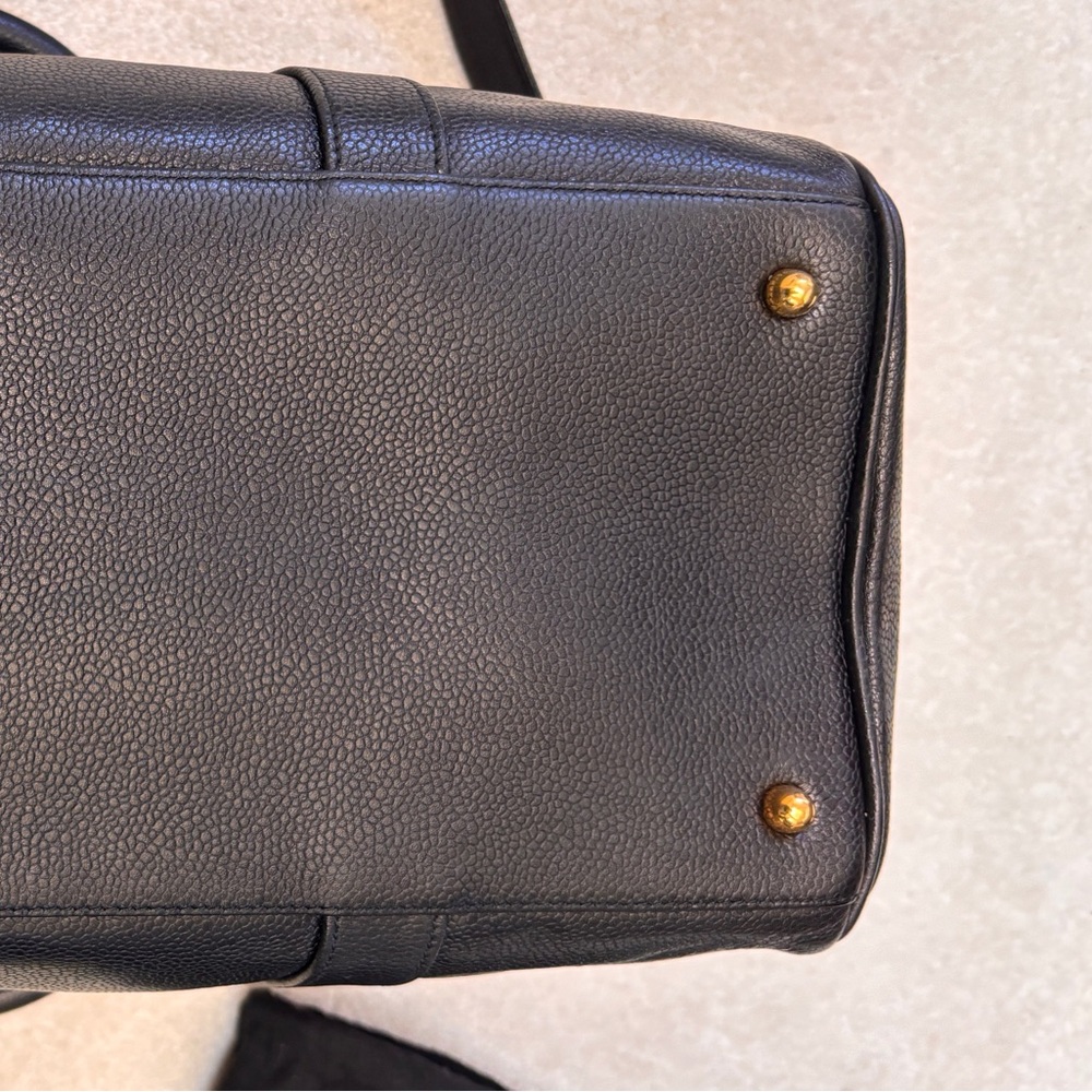 Authentic Vintage Chanel Black Caviar Leather Duffle Travel Bag 24K Gold Rare - Picture 12 of 16